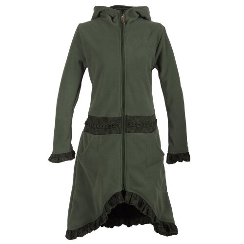 Vishes Weicher, Warmer Damen Elfen Fleecemantel mit Kapuze und Rüschen Olive 40