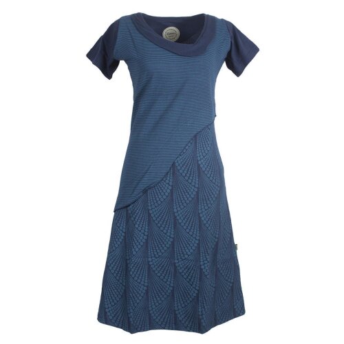 Vishes Damen Kurzarm Lagenlook Kleid Hippie Streifen Punkte Muster dunkelblau 48