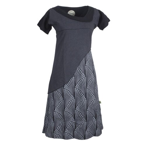 Vishes Damen Kurzarm Lagenlook Kleid Hippie Streifen Punkte Muster schwarz 36-38