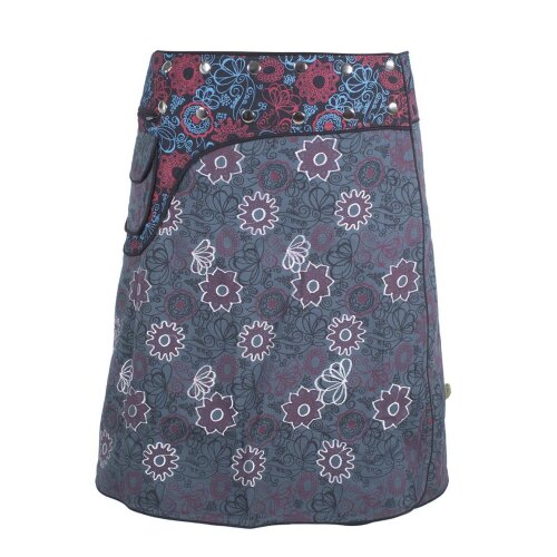 Vishes Damen A Line Blümchen Wickelrock Cacheur Knielang Kurz Midi Druckknöpfe Tasche grau-schwarz 34-40