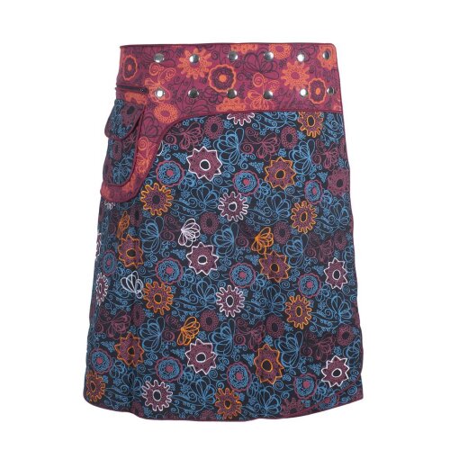 Vishes Damen A Line Blümchen Wickelrock Cacheur Knielang Kurz Midi Druckknöpfe Tasche schwarz-dunkelrot 40-44