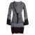 Vishes Damen Elfenmantel Cardigan Strickjacke Baumwolle Blumendruck Zipfelkapuze grau 38-40