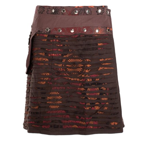 Vishes - Wickelrock Rock zum Wickeln Druckknöpfe Cutwork Blumen Mandala Sidebag braun 42-50