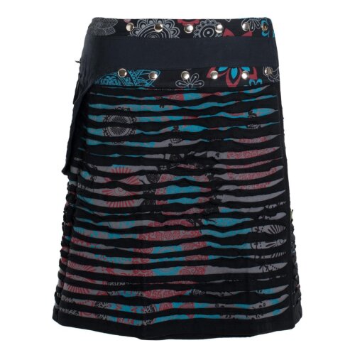 Vishes - Wickelrock Rock zum Wickeln Druckknöpfe Cutwork Blumen Mandala Sidebag grau-schwarz 42-50