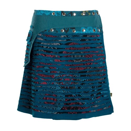 Vishes - Wickelrock Rock zum Wickeln Druckknöpfe Cutwork Blumen Mandala Sidebag schwarz-türkis 42-50
