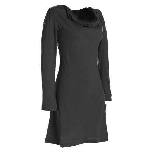 Vishes - Langarm Damen Einfarbig Biobaumwolle Jersey-Kleid Wasserfallkragen schwarz 34