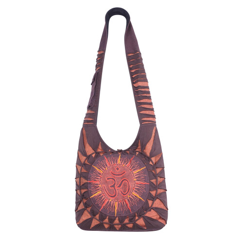 Vishes Damen Beuteltasche Umhängetasche Stoff Schultertasche Om Cutwork braun