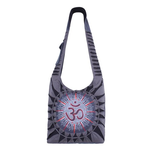 Vishes Damen Beuteltasche Umhängetasche Stoff Schultertasche Om Cutwork grau