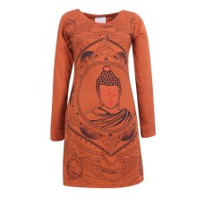 Vishes Damen Langarm Baumwollkleid Shirtkleid mit Buddha...