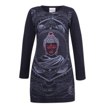 Vishes Damen Langarm Baumwollkleid Shirtkleid mit Buddha...