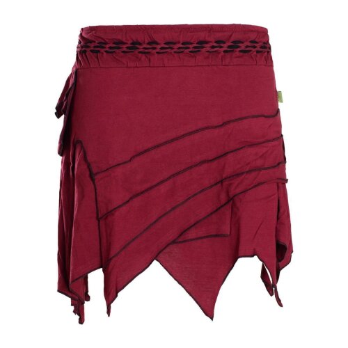 Vishes Damen Goa Elfenrock Zipfelrock Baumwollrock Rock Patchwork Seitentasche dunkelrot 44