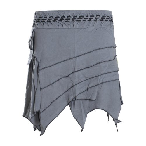Vishes Damen Goa Elfenrock Zipfelrock Baumwollrock Rock Patchwork Seitentasche grau 42