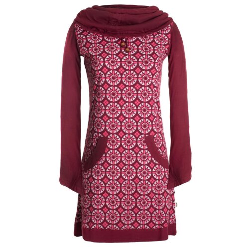 Vishes Langarm Damen Shirt Kleid Schalkragen Bedruckt 70er 80er Retro dunkelrot 34