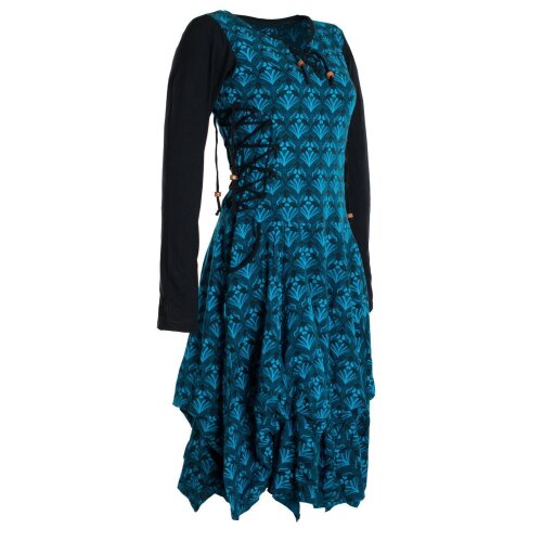 Vishes Langarm Damen Jersey-Kleid Blumenkleid Schnürung V-Ausschnitt türkis 40