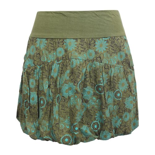 Vishes - Damen kurzer Ballon-Rock aus Baumwoll-Jersey mit Blumen-Druck und Taschen olive 48