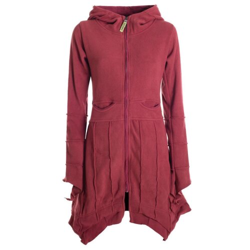 Vishes - Damen Fleecemantel Cardigan Zipfelkapuzenjacke Hooded Fleece Strickjacke dunkelrot 44-46