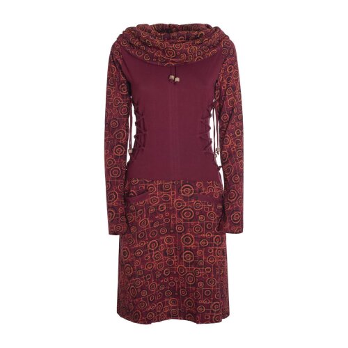 Vishes Langarm Damen Kleid Jerseykleid Strickkleid Sweatshirtkleid Sweatkleid mit Schnürung - Baumwolle dunkelrot 38