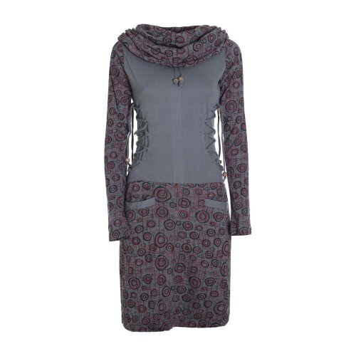 Vishes Langarm Damen Kleid Jerseykleid Strickkleid Sweatshirtkleid Sweatkleid mit Schnürung - Baumwolle grau 40