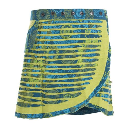 Vishes A Line Damen Wickelrock Kurzrock Mini Hippie Blumen Knöpfe Baumwolle türkis-grün 36-46