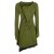 Vishes Langarm Damen Elfen Zipfelkleid Patchworkkleid Zipfelige Elfentunika Lagenlook Bedruckt olive 38