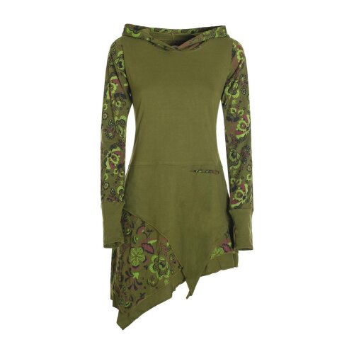 Vishes - Langarm Damen Kleid Elfen Zipfelkleid Zipfelige Elfentunika Bedruckt olive 50