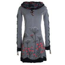 Vishes Damen Blumenkleid Langarm-Shirtkleid Schalkragen...