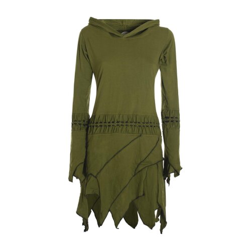 Vishes Langarm Damen Elfen Zipfel Kleid Tunika mit Zipfelkapuze olive 32-34