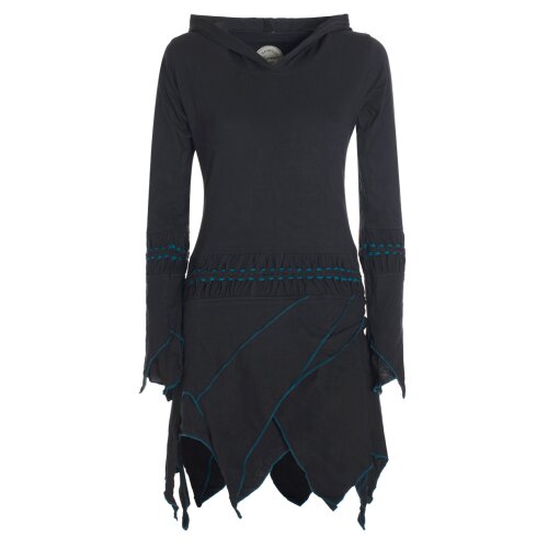 Vishes Langarm Damen Elfen Zipfel Kleid Tunika mit Zipfelkapuze schwarz 40