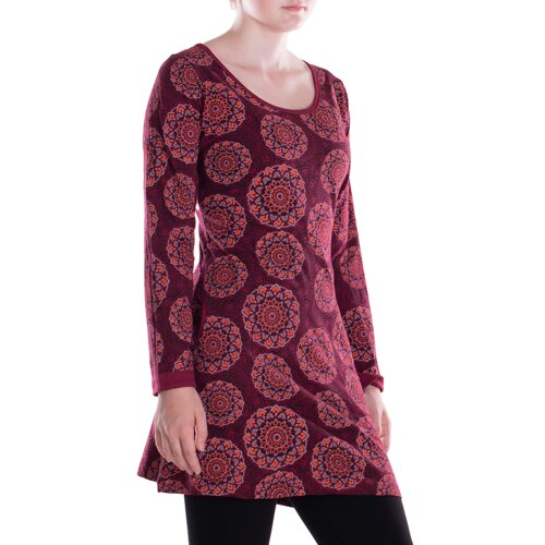 Vishes - Leichtes Langarmshirt-Kleid Damen Kleider Langarm Tunika retro dunkelrot 46