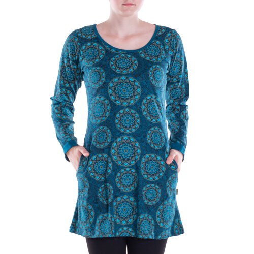 Vishes - Leichtes Langarmshirt-Kleid Damen Kleider Langarm Tunika retro türkis 46-48