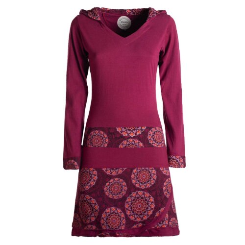 Vishes - Long Hoodie Kleid Damen mit Kapuze Langarm Kleider Kapuzenkleid dunkelrot 36