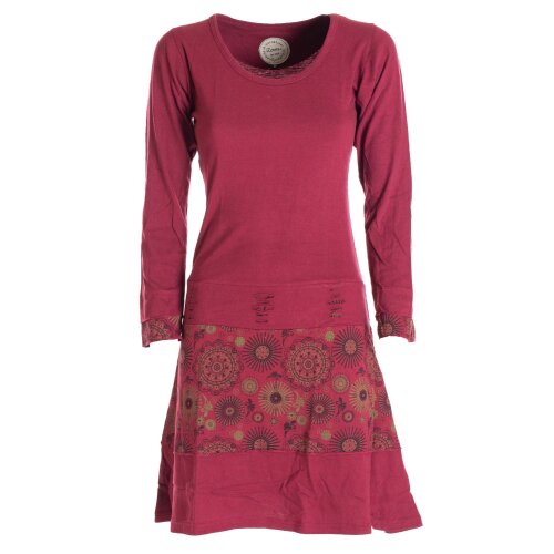 Vishes Langarm Damen Keid mit Mandals Rundhals Ausschnitt dunkelrot 36