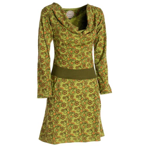 Vishes Damen Blumen Langarm-Kleid Damenkleid Shirtkleid Jerseykleid mit Wasserfallkragen