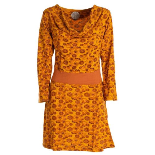 Vishes Damen Blumen Langarm-Kleid Damenkleid Shirtkleid Jerseykleid mit Wasserfallkragen gelb 36