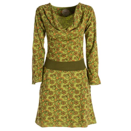 Vishes Damen Blumen Langarm-Kleid Damenkleid Shirtkleid Jerseykleid mit Wasserfallkragen hellgrün 42
