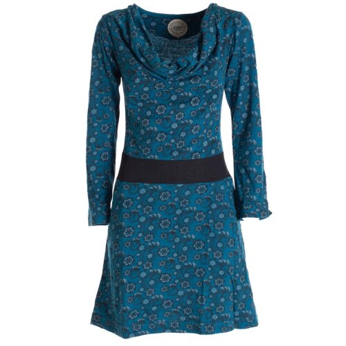 Vishes Damen Blumen Langarm-Kleid Damenkleid Shirtkleid Jerseykleid mit Wasserfallkragen türkis 48