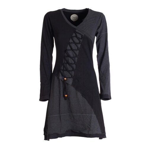 Vishes - Asymmetrisches Langarm Damen Baumwoll-Keid Shirt-Kleid schwarz 42-44