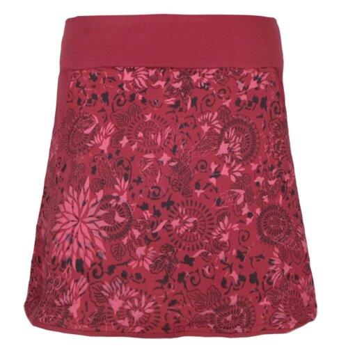 Vishes - Damen Baumwoll-Rock, 70er 80er Jahre Retro Mandala Blumen Muster bedruckt Taschen dunkelrot 46