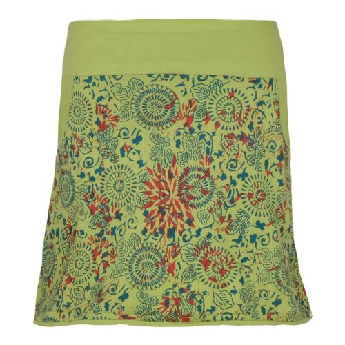 Vishes - Damen Baumwoll-Rock, 70er 80er Jahre Retro Mandala Blumen Muster bedruckt Taschen hellgrün 42