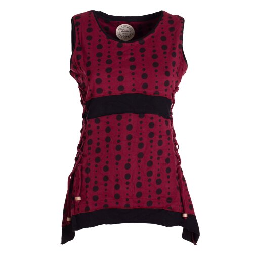 Vishes - Damen Sommer-Top Zipfel-Top Punkte T-Shirt mit Bändern zum Schnüren dunkelrot 42