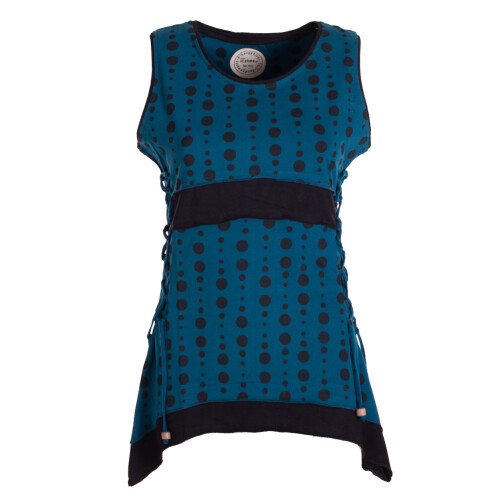 Vishes - Damen Sommer-Top Zipfel-Top Punkte T-Shirt mit Bändern zum Schnüren türkis 44