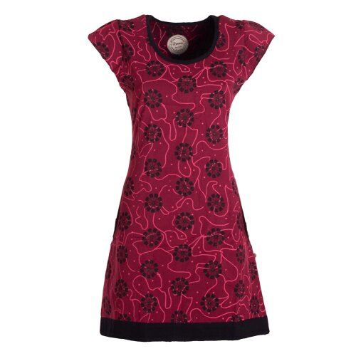 Vishes - Damen kurzarm Longshirt-Kleid Mini-Kleid Tunika-Kleid Shirt-Kleid dunkelrot 42