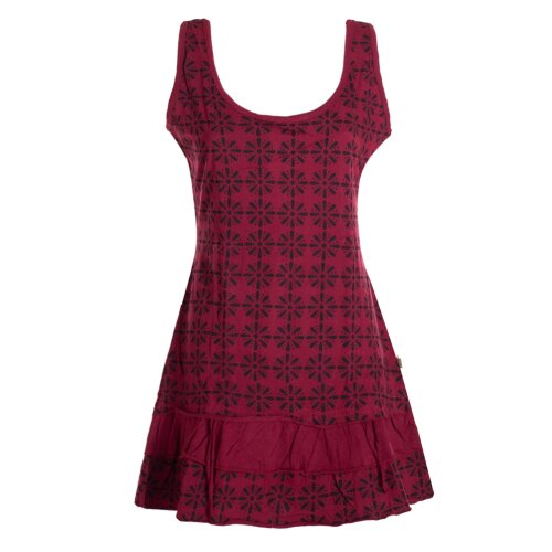 Vishes - Damen Lagen-Look Rüschen Jersey-Tunika Sommerkleid Träger-Kleid Dunkelrot 38