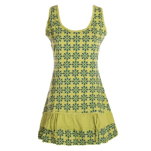 Vishes - Damen Lagen-Look Rüschen Jersey-Tunika Sommerkleid Träger-Kleid Hellgrün 40-42