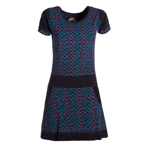 Vishes - Damen Longshirt-Kleid kurzarm Mini-Kleid Tunika-Kleid T-Shirtkleid Schwarz-Türkis 42