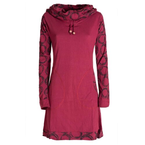 Vishes - Damen Lang-arm Kleid Schal-Kleid Winterkleider Baumwollkleid dunkelrot 36