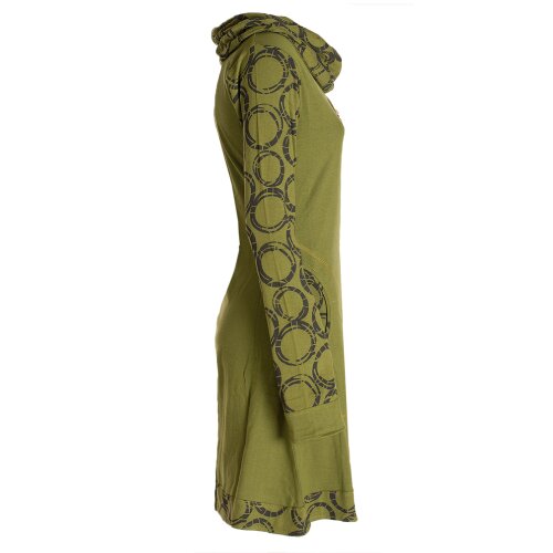 Vishes - Damen Lang-arm Kleid Schal-Kleid Winterkleider Baumwollkleid olive 44