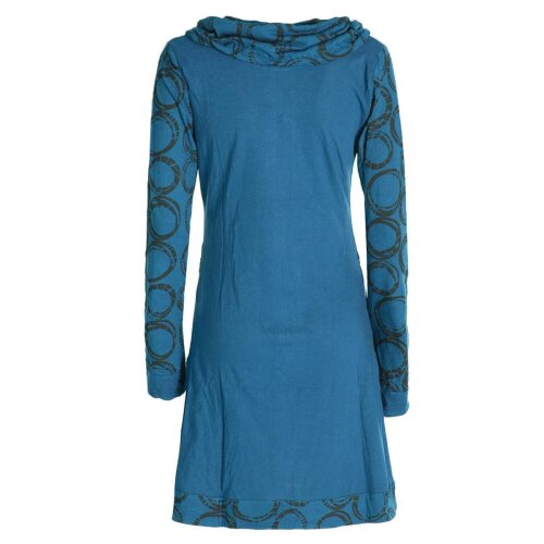 Vishes - Damen Lang-arm Kleid Schal-Kleid Winterkleider Baumwollkleid türkis 40
