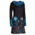 Vishes - Damen Blumen-Kleid Langarm-Shirtkleid Schal-Kleid Baumwollkleid schwarz 46