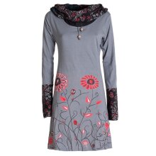 Vishes - Damen Blumen-Kleid Langarm-Shirtkleid...